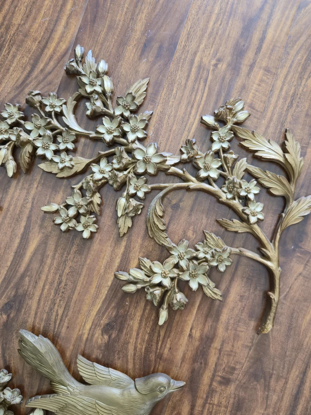 Vintage Syroco Gold Bird & Dogwood Wall Plaques Set of 3 (1967)
